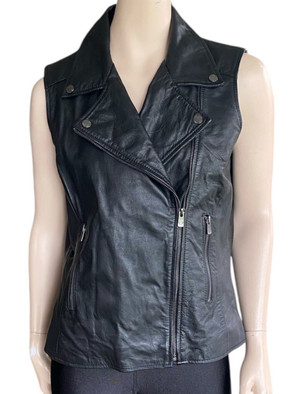 Bod & Christensen Black Leather Moto Vest L/ XL​